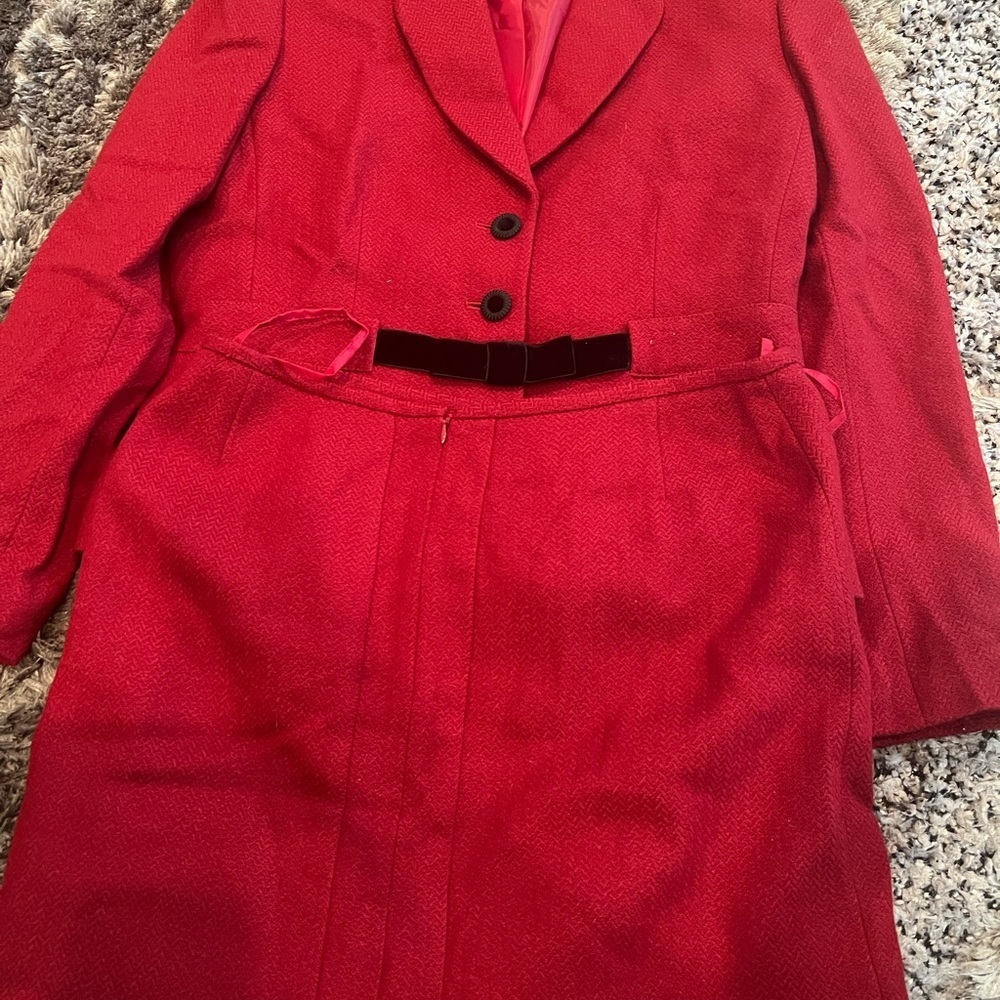 TAHARI ARTHUR S LEVINE Wool Blend 2PC RED Skirt & BLAZER SUIT SIZE 10 - Picture 3 of 8